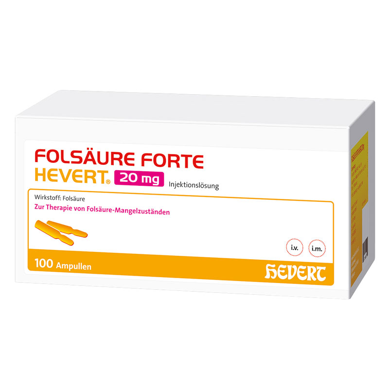 FOLSÄURE FORTE HEVERT 20 mg 100X2 ml Injektionslösung