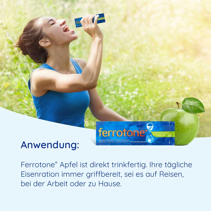 ferrotone - natürliches Eisen mit Vitamin C, Apfelgeschmack 14X25 ml Beutel