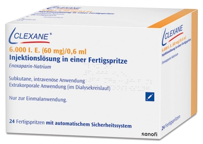 Clexane 6000 I.E. (60mg)/0,6ml Injektionslsg. m.Sich-Sys. 24 St Injektionslösung in einer Fertigspritze