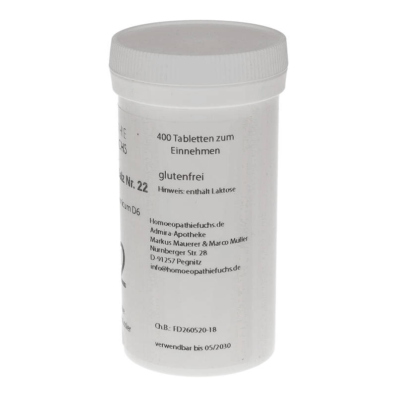 HOMOEOPATHIEFUCHS Schüssler-Salz Nummer 22 Calcium carbonium D6 Biochemie 400 St Tabletten