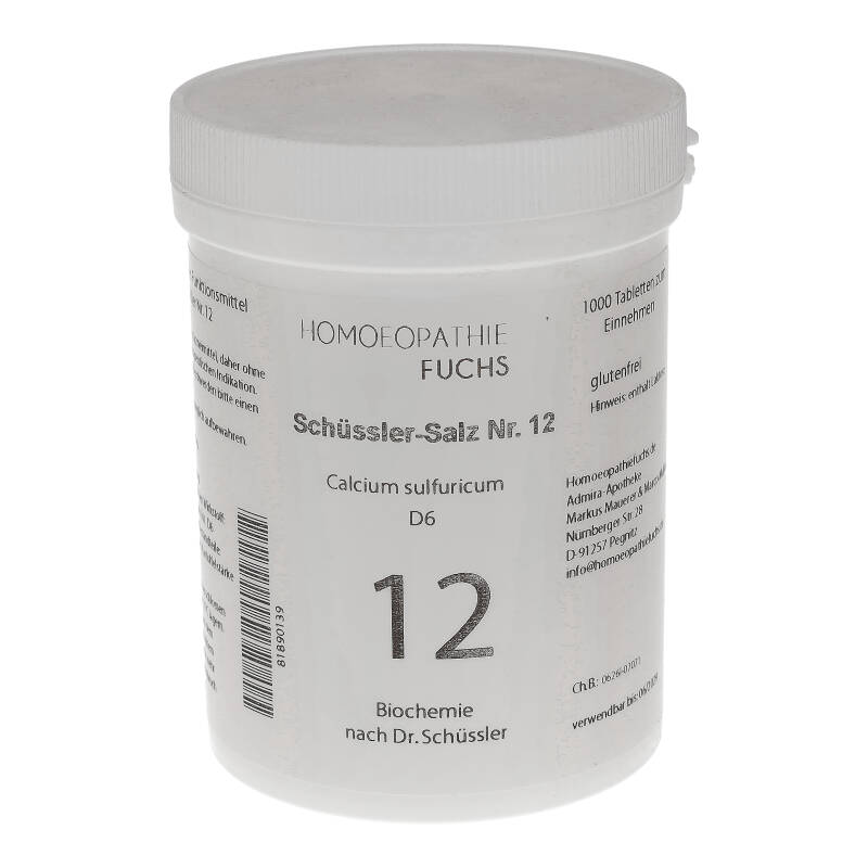 HOMOEOPATHIEFUCHS Schüssler-Salz Nummer 12 calcium sulfuricum D6 Biochemie 1000 St Tabletten