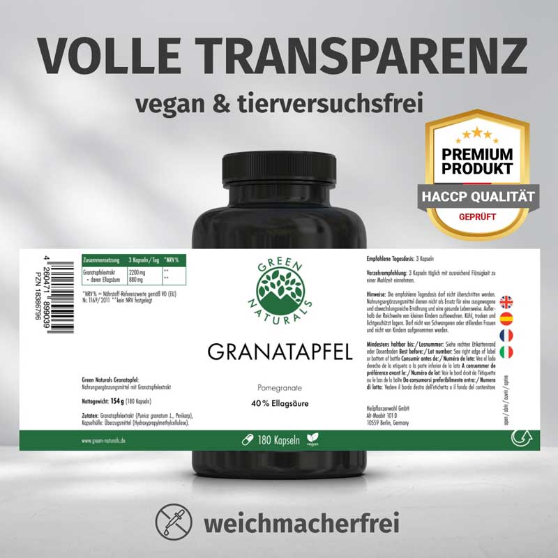 GREEN NATURALS GRANATAPFEL + 40% Ellagsäure 180 St Kapseln