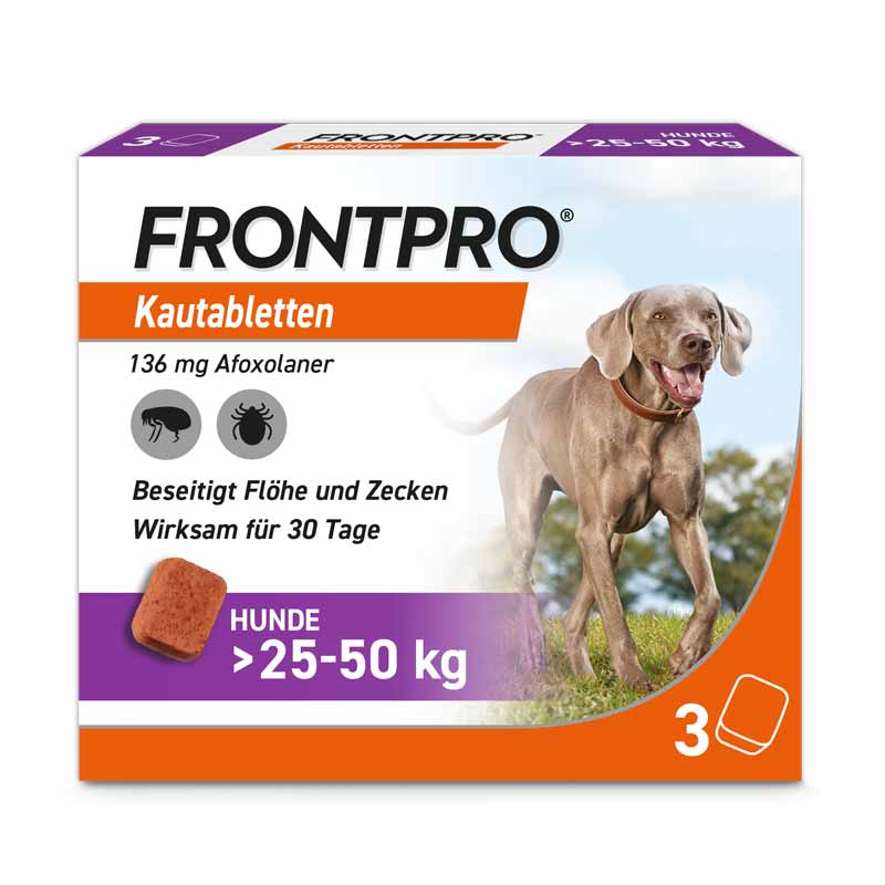FRONTPRO® Kautablette 3 Stk. gegen Zecken und Flöhe für Hunde (>25-50kg) 3 St Kautabletten