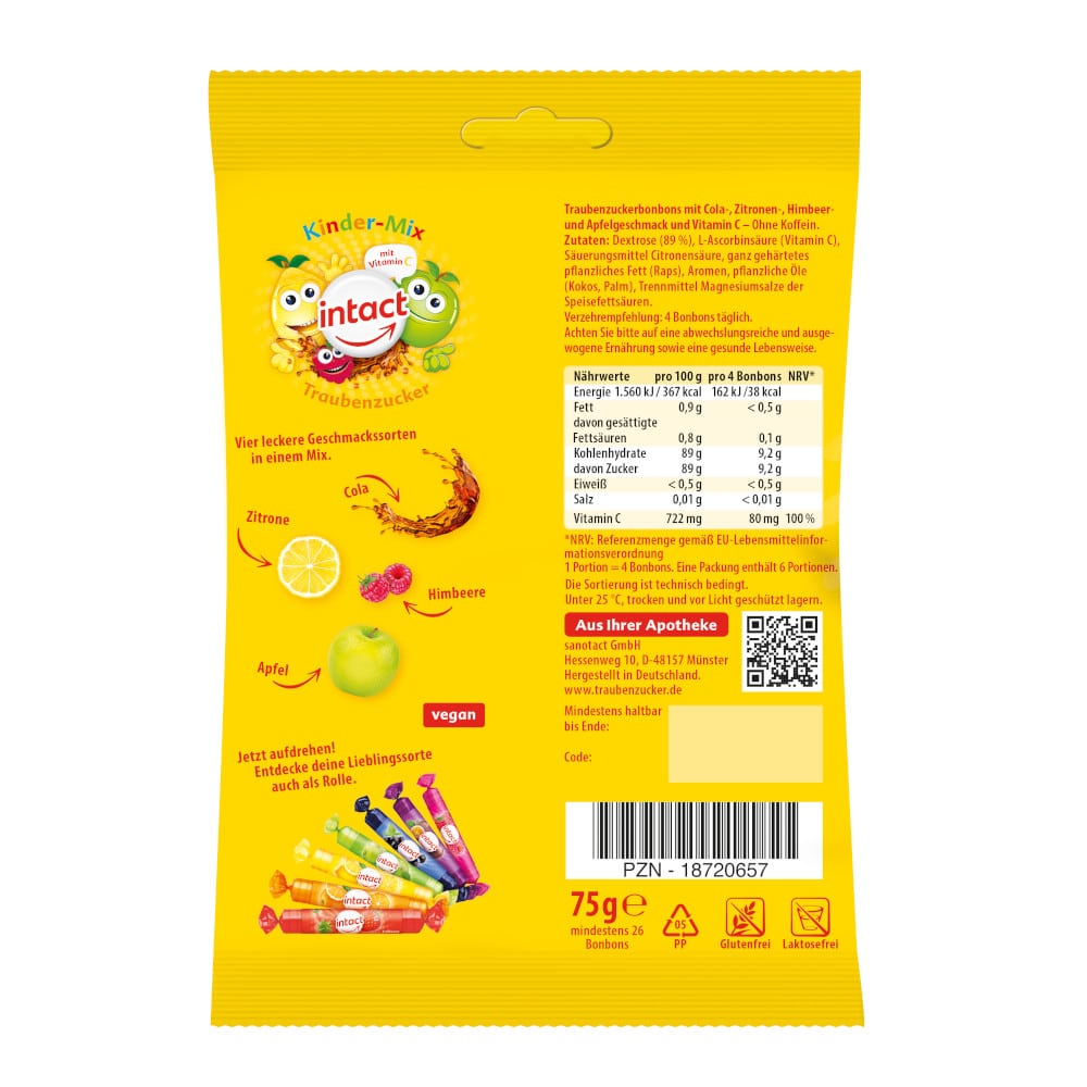 intact Kinder-Mix Traubenzucker 75 g Bonbons