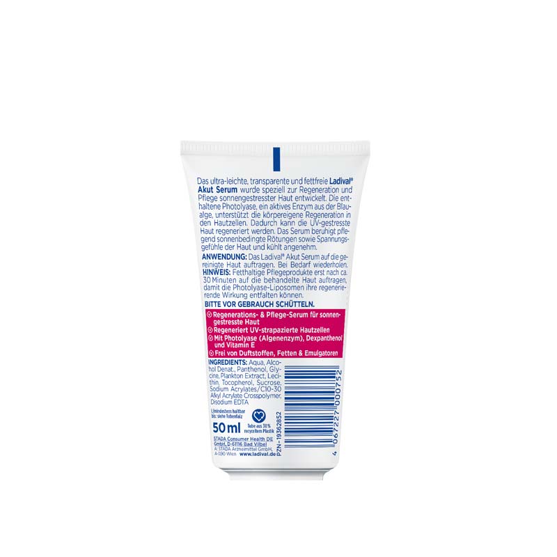 Ladival Sonnengestresste Haut Akut Serum, After Sun Repair für das Gesicht, regeneriert mit Photolyase, feuchtigkeitsspendend und kühlend, mit Panthenol und Vitamin E, 50ml