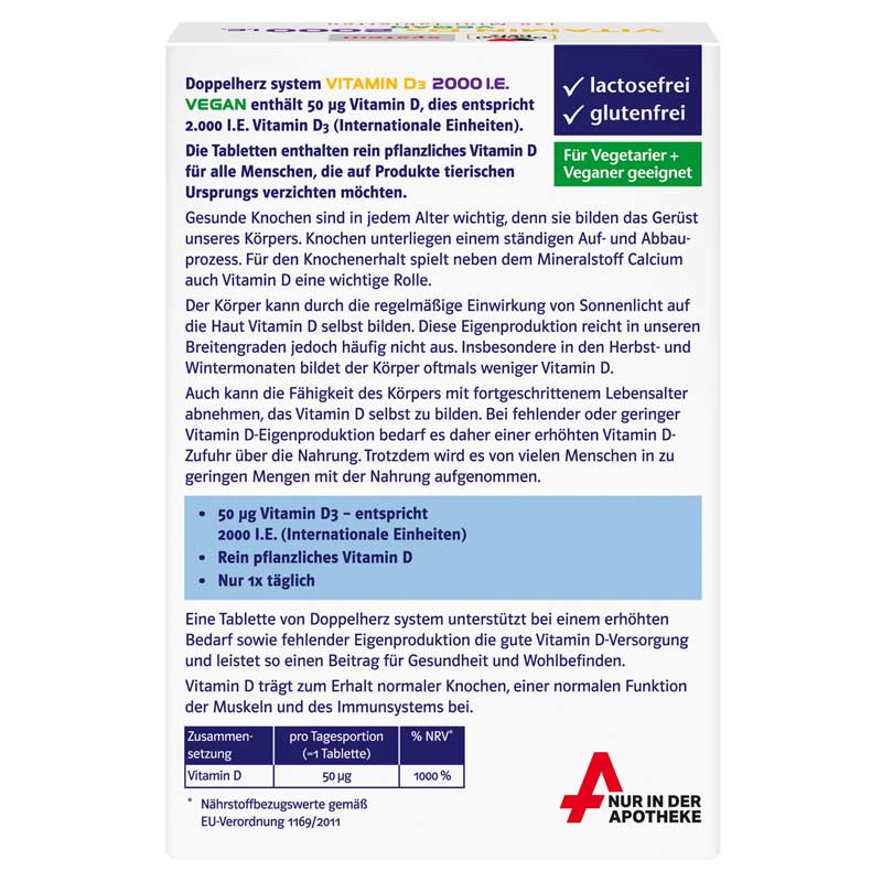 Doppelherz system VITAMIN D3 2000 I.E. VEGAN 120 St Tabletten