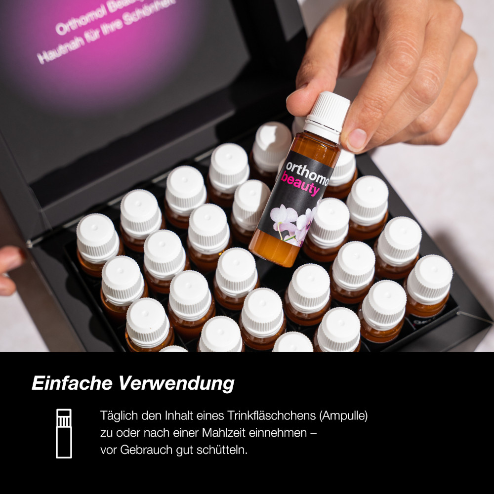 orthomol beauty für Frauen - mit Hyaluronsäure, Kollagen und Coenzym Q10 - Beauty-Box mit Trinkampullen