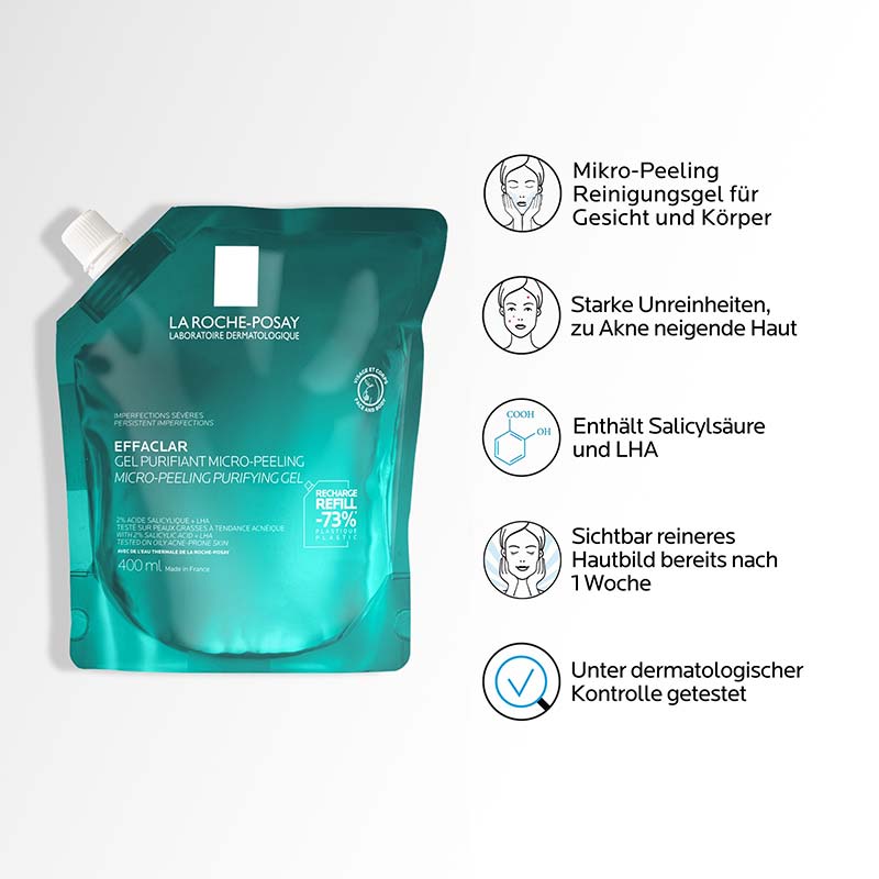 LA ROCHE-POSAY EFFACLAR MIKRO-PEELING REINIGUNG Nachfüllpack 400 ml Gel