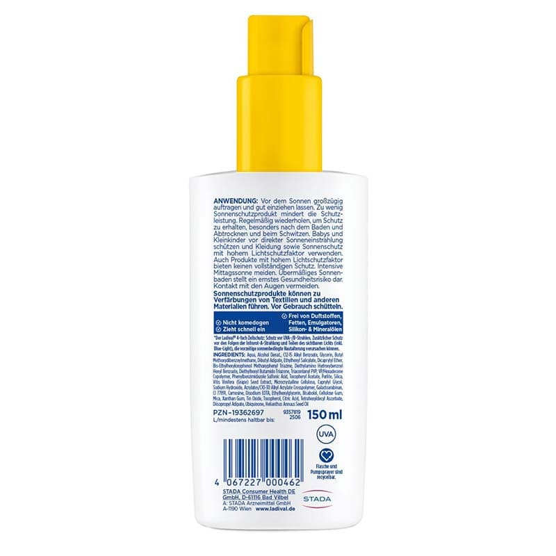 Ladival Allergische Haut Sonnenschutz-Spray LSF 30: Sonnencreme für den Körper bei Sonnenallergie und Mallorca-Akne, wasserfest, mit 4-fach Zellschutz, 150ml