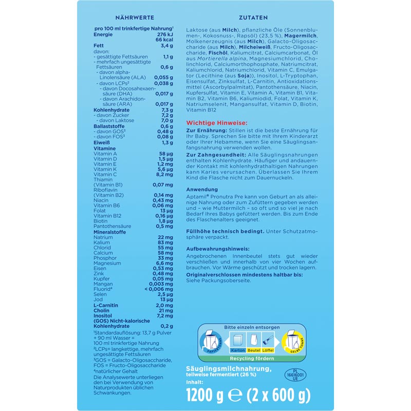 Aptamil PRONUTRA PRE ANFANGSMILCH 1200 g Pulver