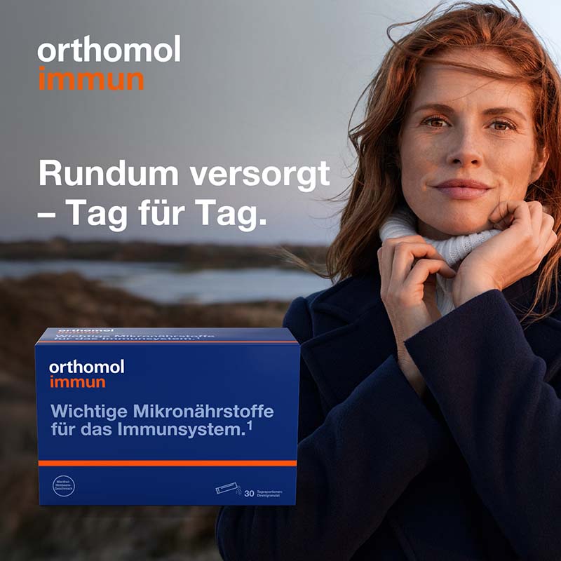 orthomol immun - Mikronährstoffe mit Vitamin C, Vitamin D und Zink - Direktgranulat Menthol-Himbeere