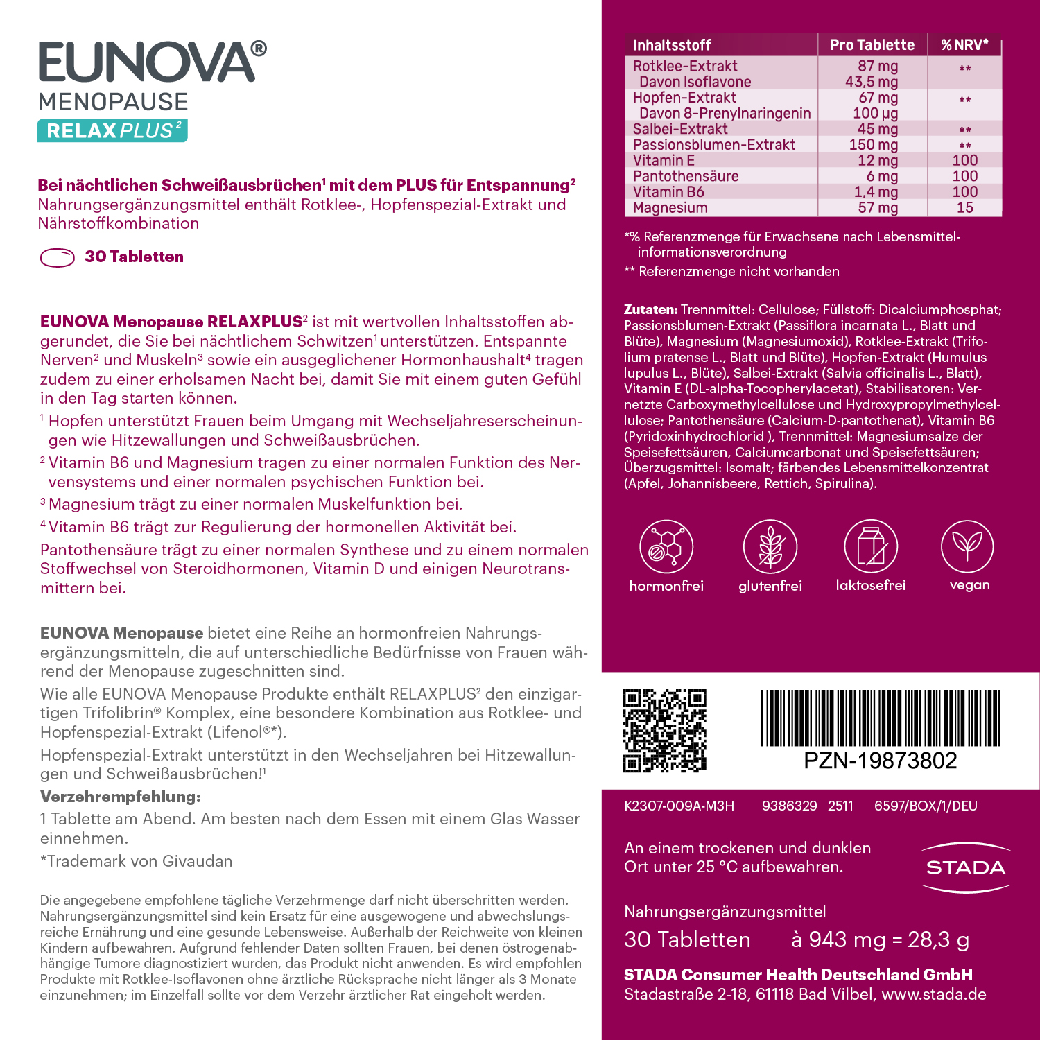 EUNOVA MENOPAUSE RELAX PLUS 30 St Tabletten