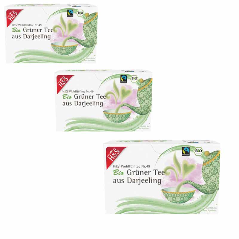 H&S Wohlfühltee Bio Grüner Tee aus Darjeeling 3er Set 3X20X2,0 St Filterbeutel