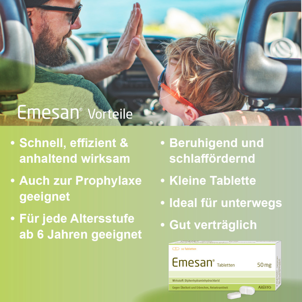 Emesan - Gegen Übelkeit und Erbrechen, Reisekrankheit 10 St Tabletten