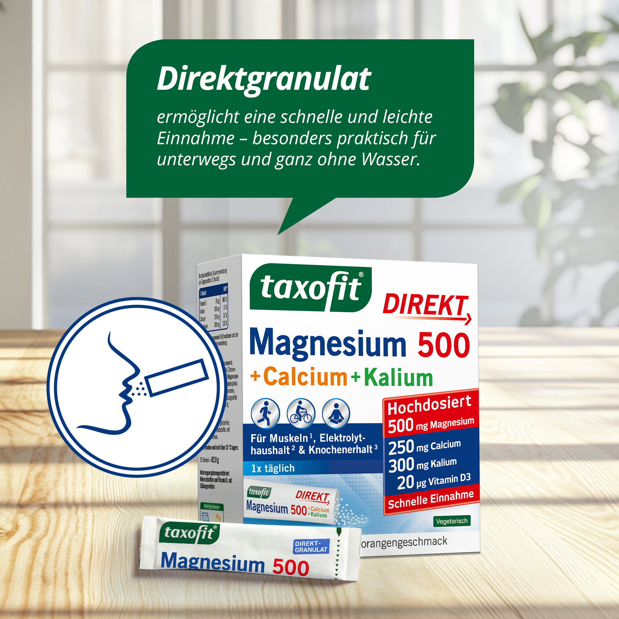 taxofit DIREKT Magnesium 500 + Calcium + Kalium 20 St Granulat
