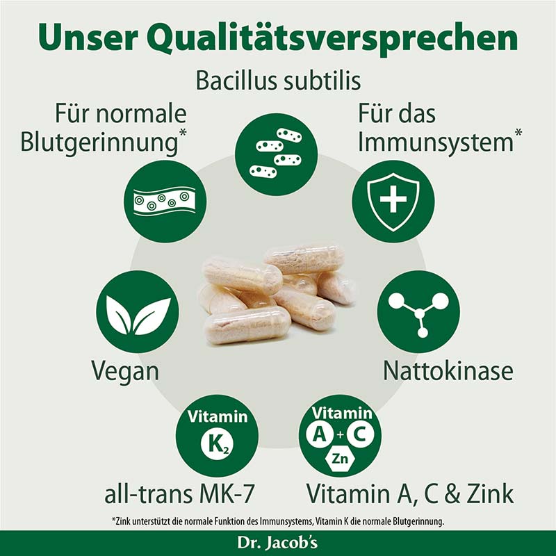 Bacillus subtilis plus Nattokinase-Enzym Vitamin K2 vegan