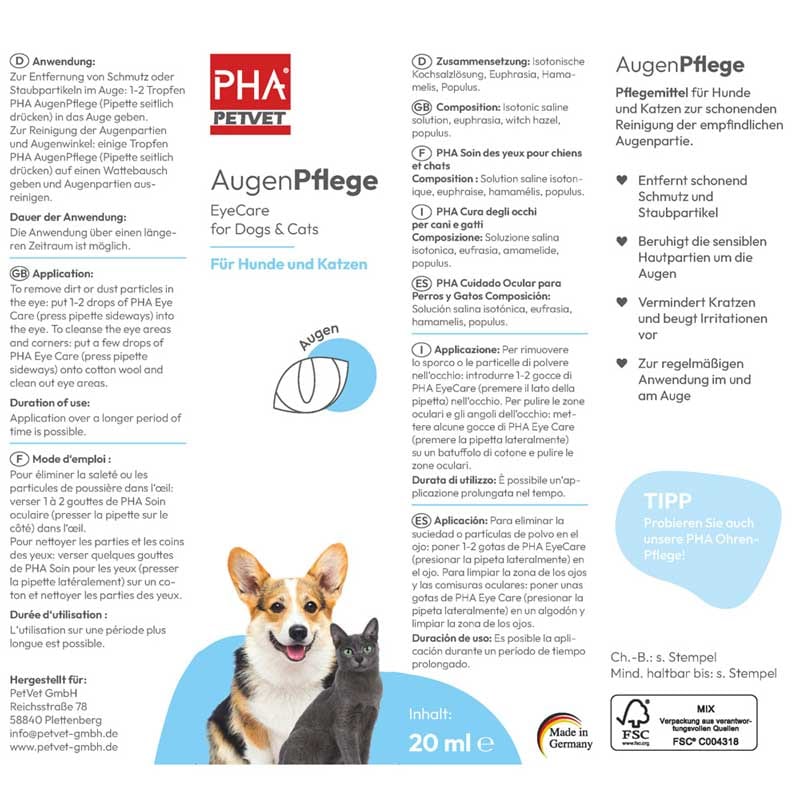 PHA AugenPflege Tropfen für Hunde und Katzen 20 ml Tropfen