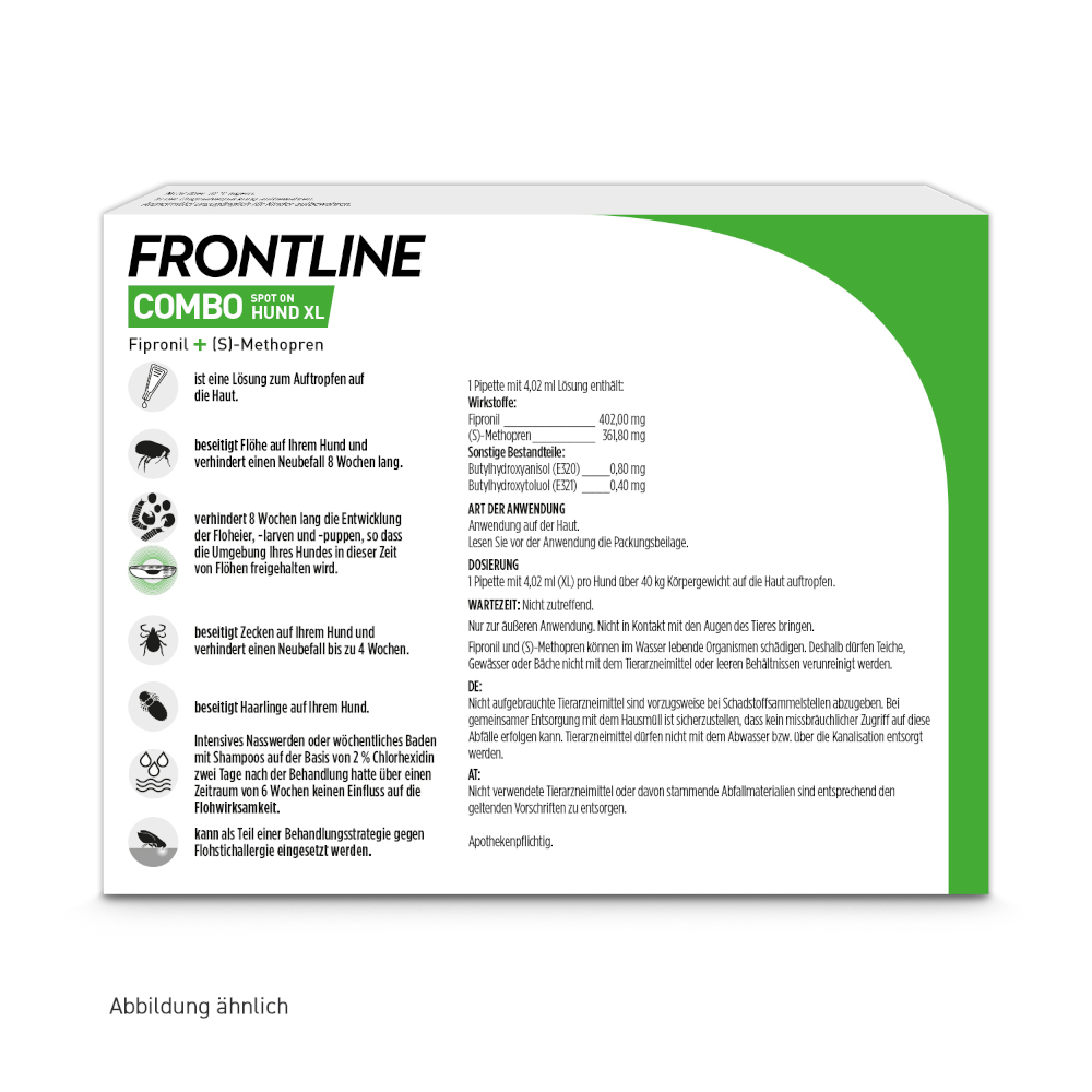 FRONTLINE COMBO gegen Zecken, Flöhe (Flöhe, Eier, Larven, Puppen) bei Hunden XL (40-60Kg) 3 St Lösung