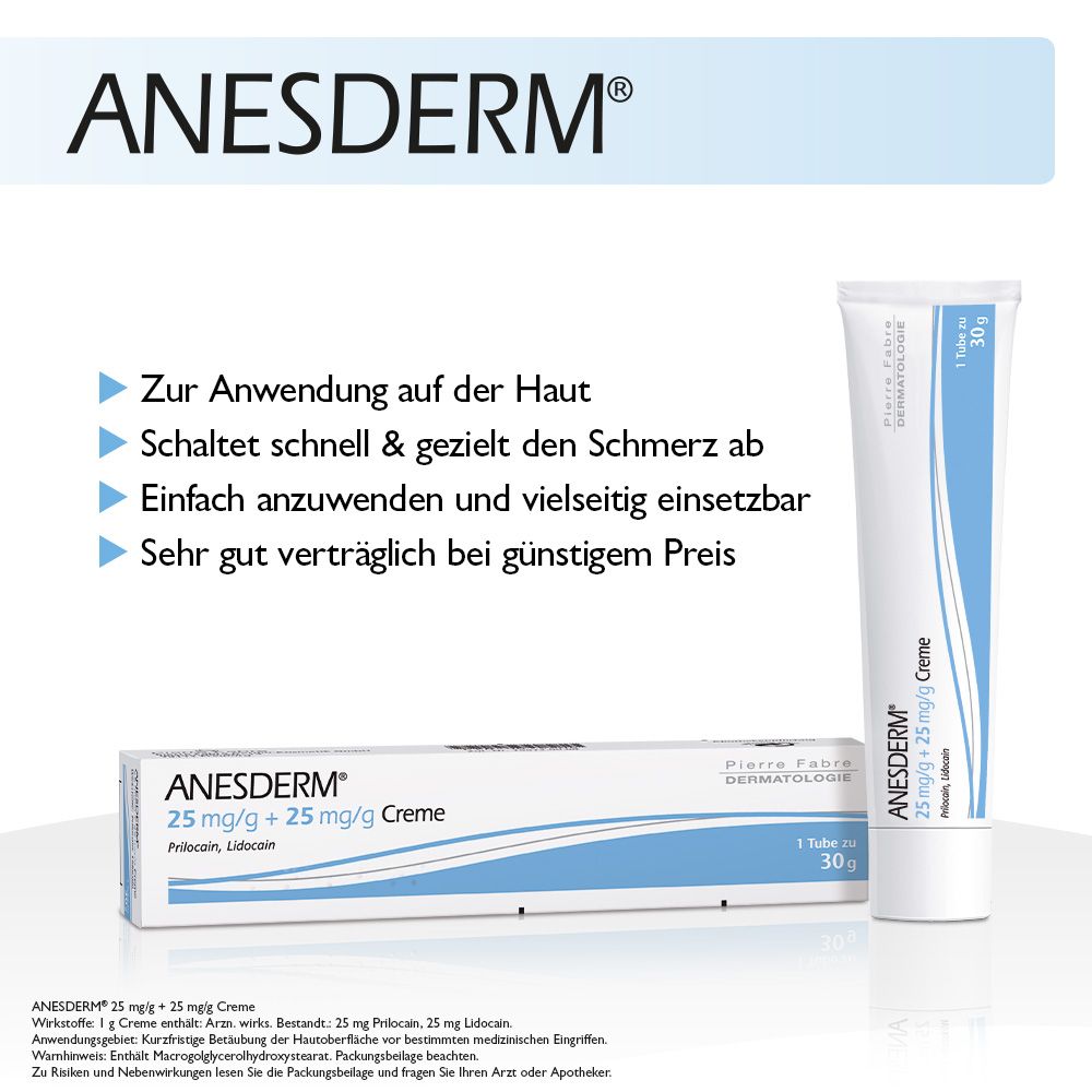 AVÈNE ANESDERM 25 mg/g + 25 mg/g Creme + 2 Pflaster 5 g Creme