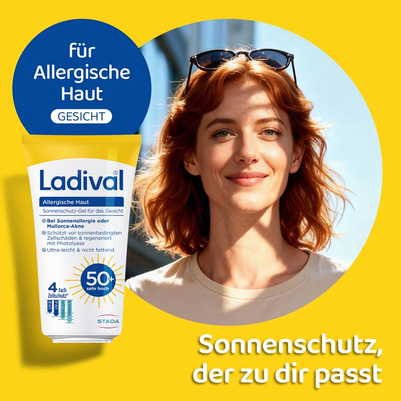 Ladival Allergische Haut Sonnenschutz-Gel LSF 50+: Sonnencreme für das Gesicht bei Sonnenallergie und Mallorca-Akne, mit 4-fach Zellschutz & Photolyase, 50ml