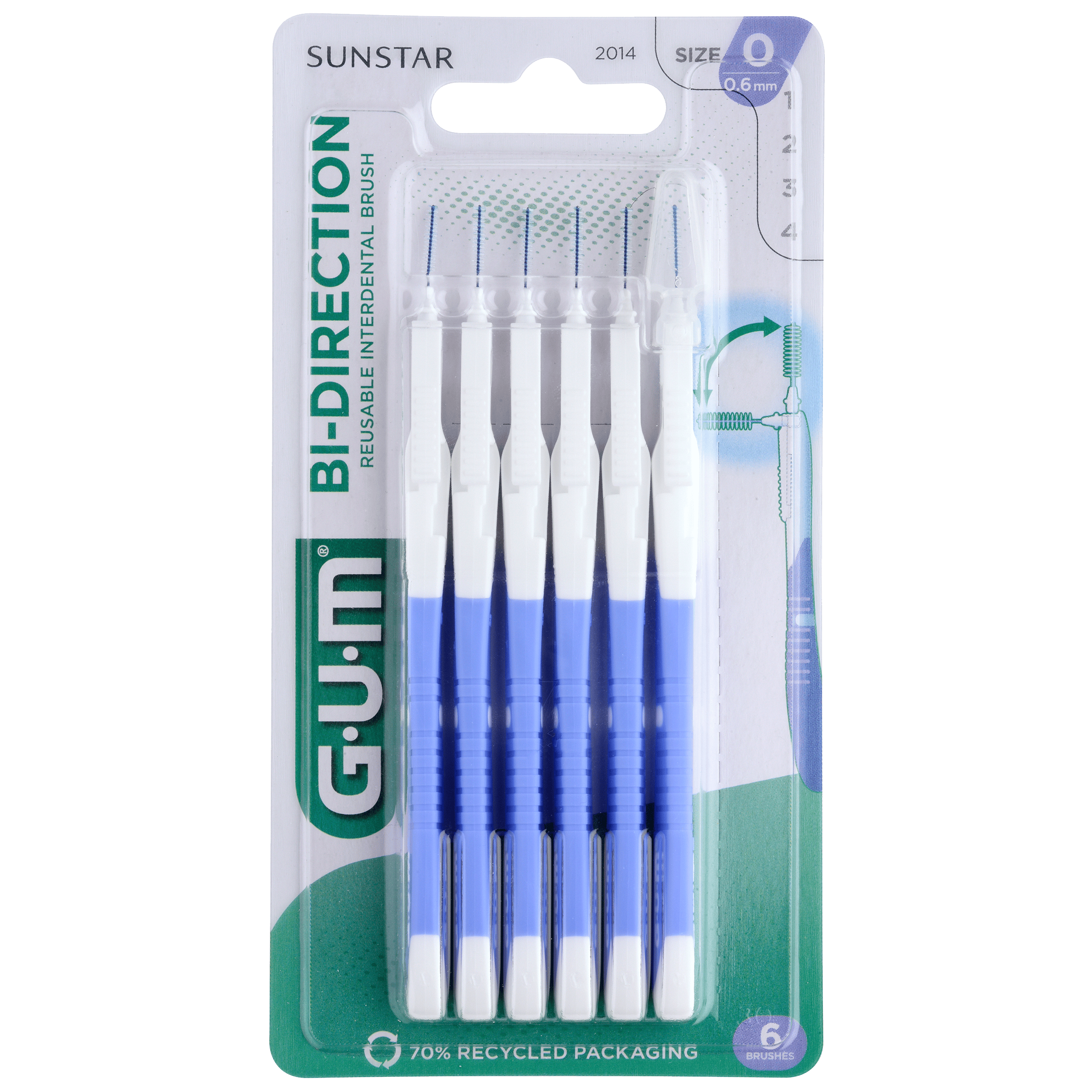 GUM BI-DIRECTION Interdentalbürsten 0,6 mm hellblau 6 St Zahnbürste