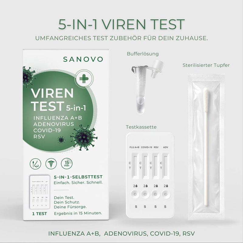 SANOVO VIRENTEST 5-in-1 Selbsttest  INFLUENZA - A+B ADENOVIRUS COVID-19 RSV  1 St Test