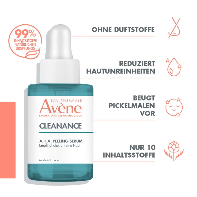 Avène Cleanance A.H.A. Peeling-Serum + Avène Cleanance Reinigungsgel  30 ml Konzentrat
