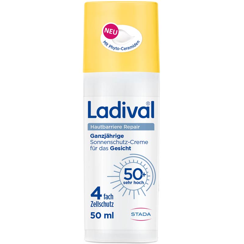 Ladival Hautbarriere Repair Sonnenschutz-Creme Gesicht LSF 50+: Sonnencreme, Feuchtigkeitscreme bei Neigung zu Neurodermitis und strapazierter Haut, stärkt und regeneriert die Hautbarriere, mit Präbiotikum & Phyto-Ceramiden, 50 ml