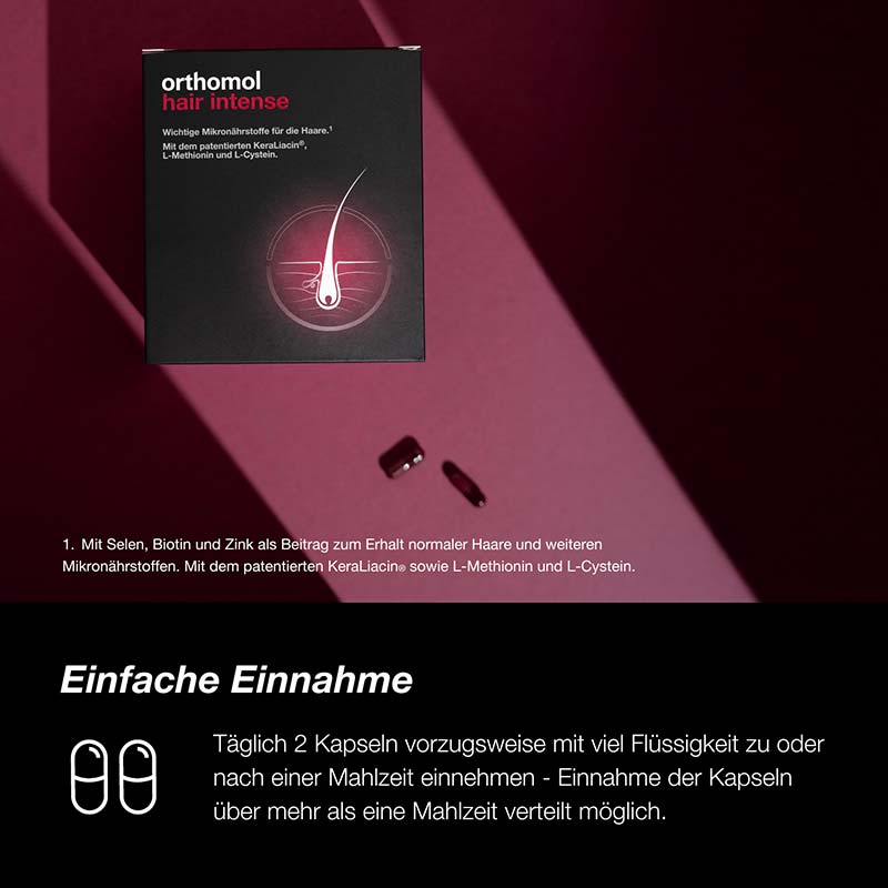 orthomol hair intense - Mikronährstoffe mit Biotin, Kupfer, Zink und dem patentierten KeraLiacin - Kapseln