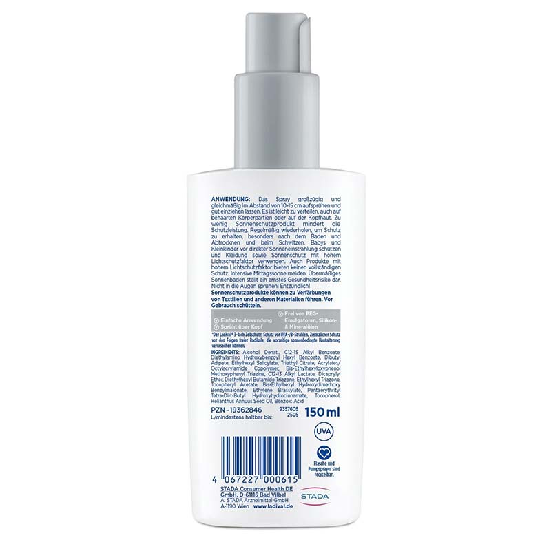 Ladival Aktiv Sonnenschutz-Spray LSF 50+: Sonnencreme für den Körper, ideal für Sport und unterwegs, extra wasserfest & schweißresistent, mit 3-fach Zellschutz, 150ml  