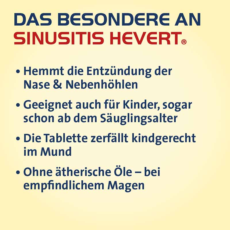 SINUSITIS HEVERT- Bei Schnupfen und Entzündungen der Nasennebenhöhlen 40 St Tabletten