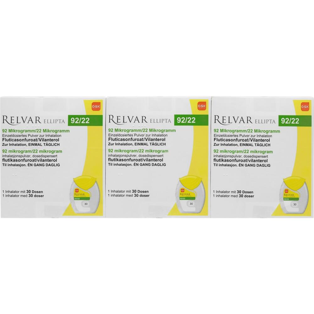 RELVAR Ellipta 92 Mikrogramm/22 Mikrogramm Inh.-P. 3X30 St Inhalationspulver