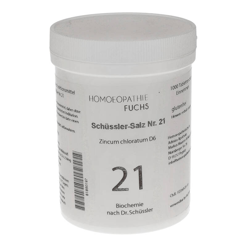 HOMOEOPATHIEFUCHS Schüssler-Salz Nummer 21 Zincum chloratum D6 Biochemie 1000 St Tabletten