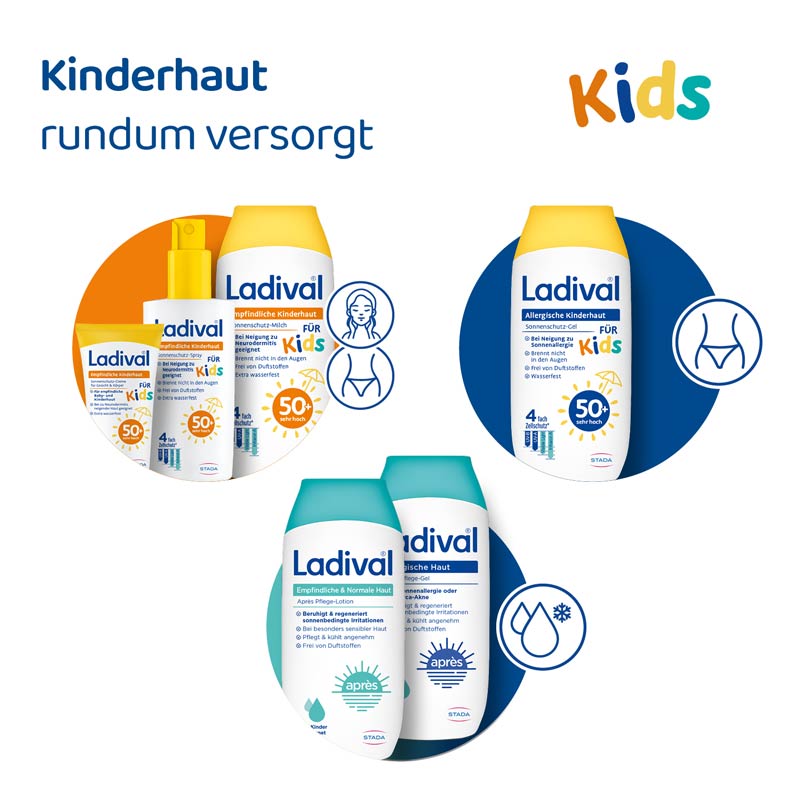 Ladival Empfindliche Kinderhaut Sonnenschutz-Milch LSF 50+: Sonnencreme für Kinder und Babys ab 6 Monaten, extra wasserfest, mit 4-fach Zellschutz, 200ml