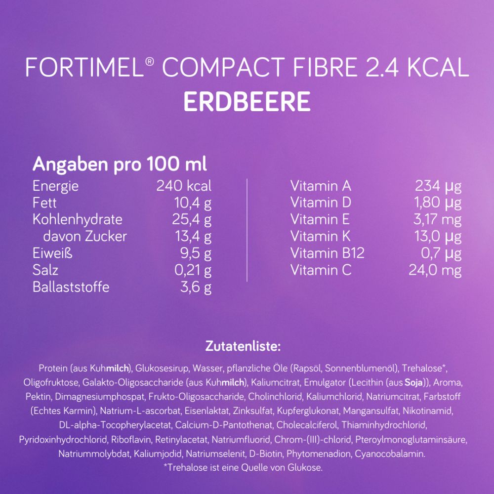 Fortimel Compact Fibre 2.4 Trinknahrung Erdbeere 8X4X125 ml Flüssigkeit