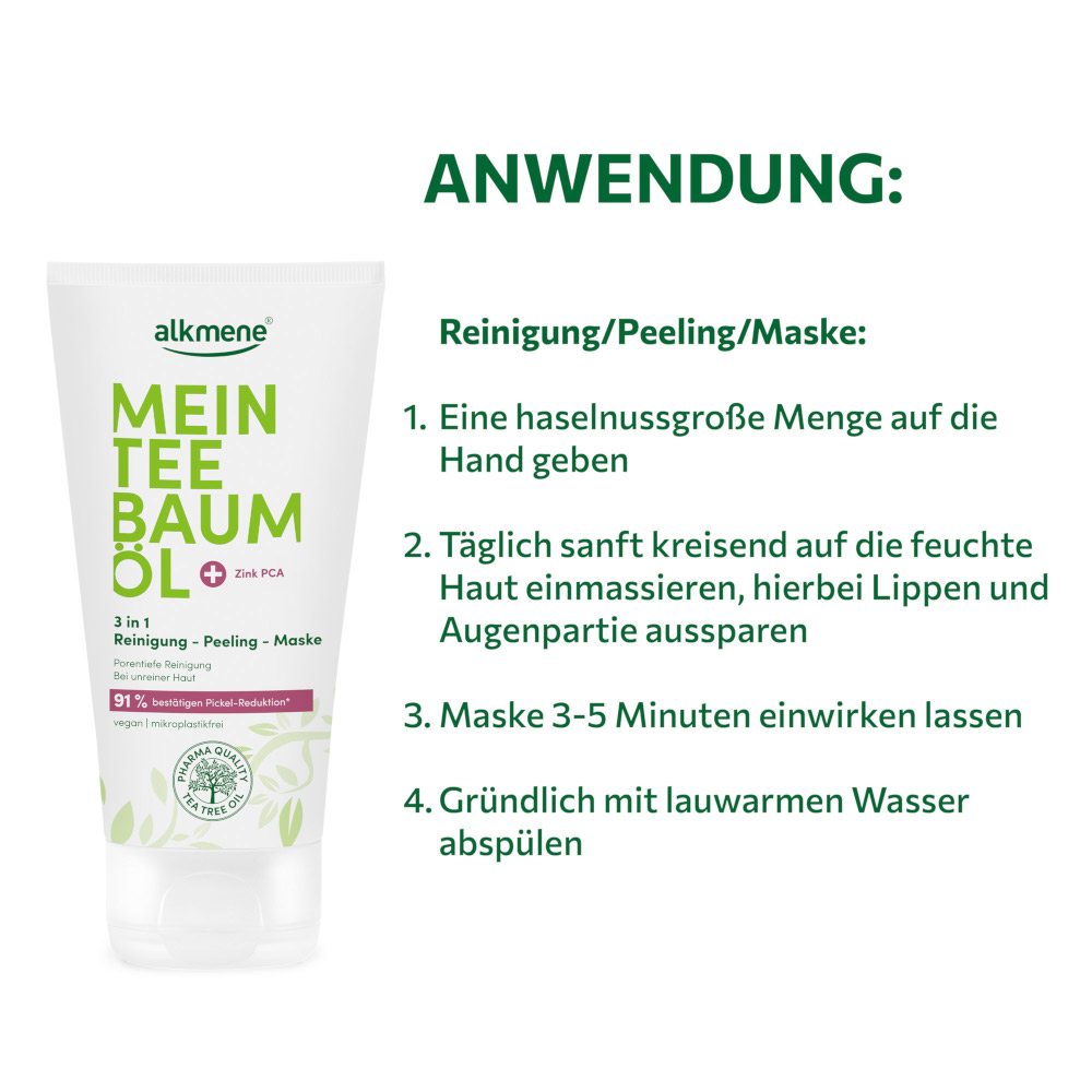 alkmene MEIN TEEBAUMÖL 3 in 1 Reinigung - Peeling - Maske 150 ml Tube