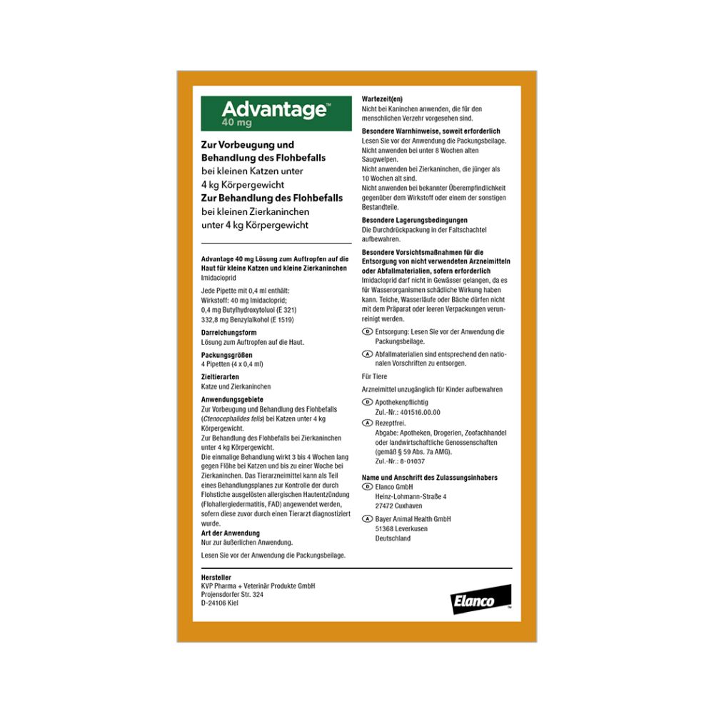ADVANTAGE 40MG KATZE+ZIERKANINCHEN 4X0.4 ml Lösung