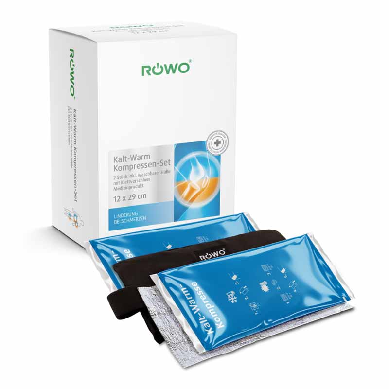 RÖWO 2 Kalt-/Warm-Kompressen mit Klettbandage 1 Packung Kompressen
