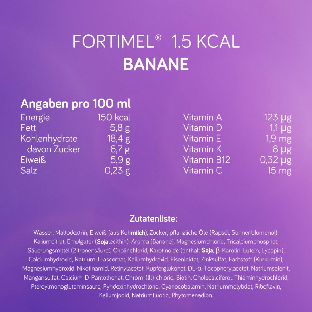 NUTRICIA Fortimel 1,5kcal / ml Bananen-Geschmack 4X200 ml Flüssigkeit