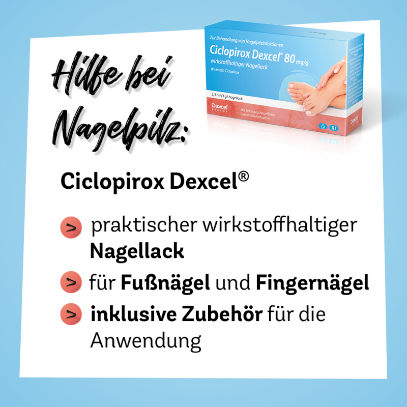 Ciclopirox Dexcel 80 mg/g gegen Nagelpilz 3.3 ml Wirkstoffhaltiger Nagellack
