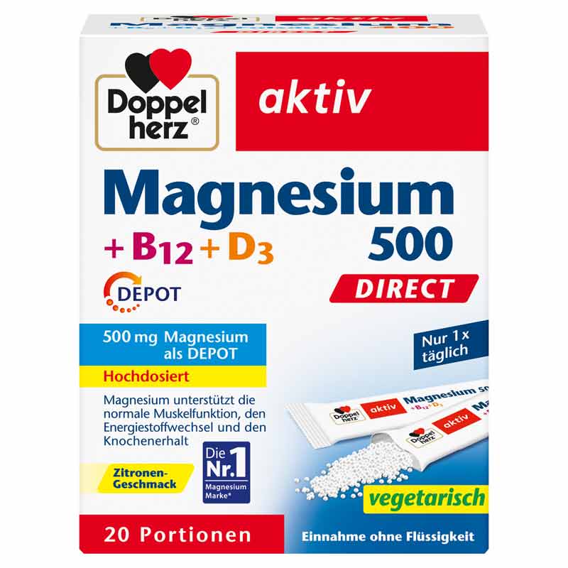 Doppelherz aktiv Magnesium 500 + B12 + D3 DIRECT 20 St Pellets