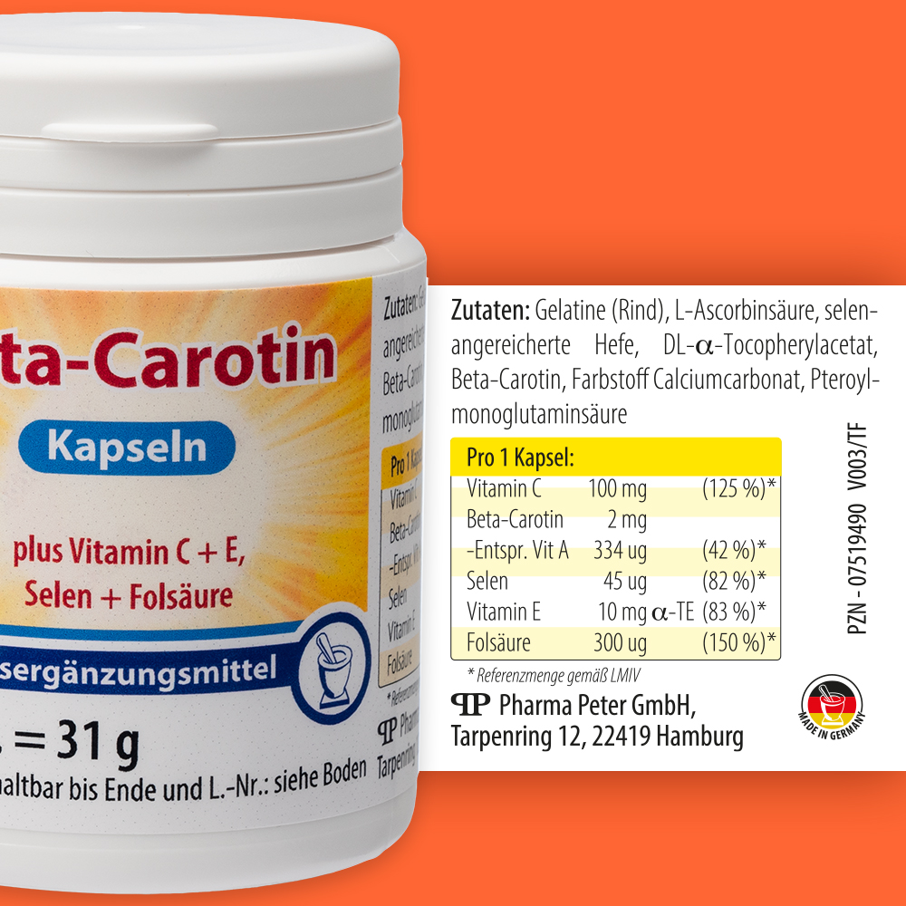 Beta-Carotin plus Vitamin C+E, Selen + Folsäure 60 St Kapseln