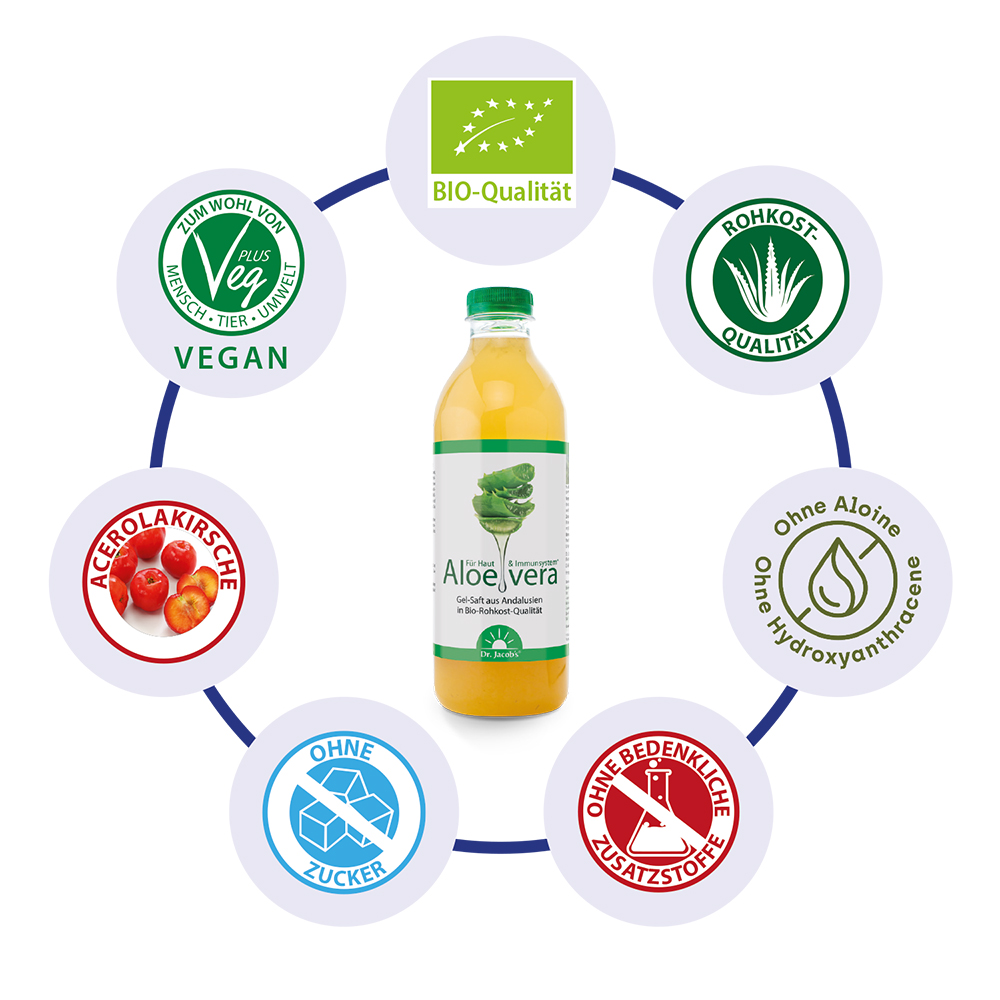 Dr. Jacob's Aloe Vera Gel Saft Bio Rohkost-Qualität Acerola