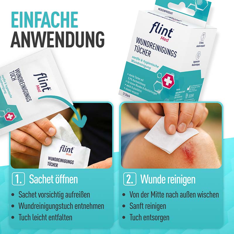 flint MED WUNDREINIGUNGSTÜCHER 12 St Tücher